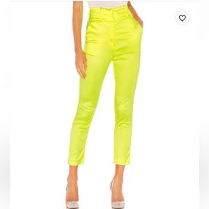 NBD neon yellow satin cigarette pants